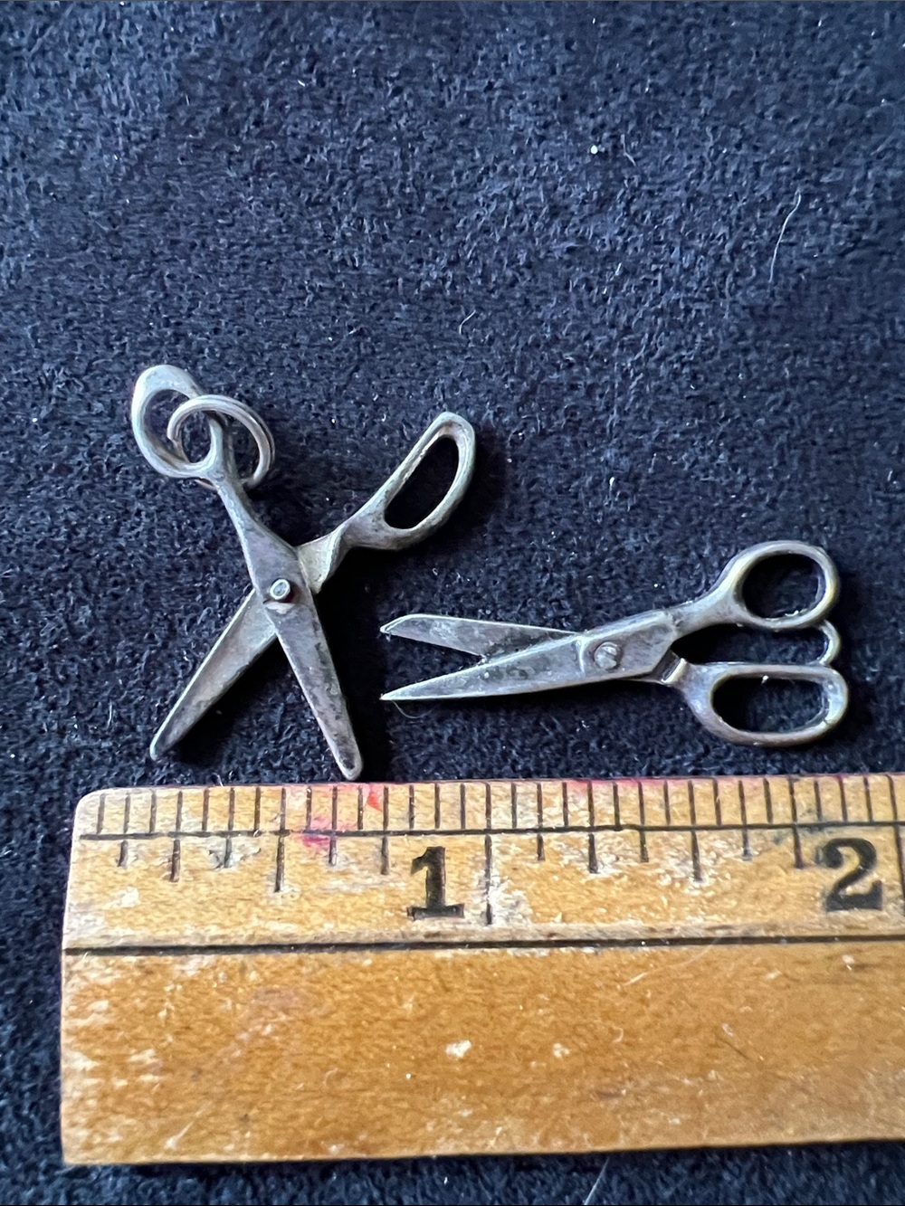 2 Vintage Sterling Silver Scissor bracelet charms 1 mechanical